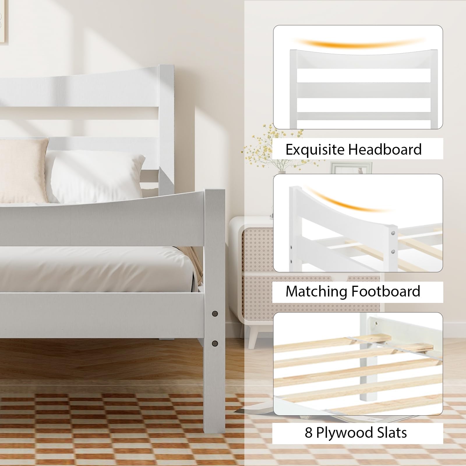 Twin Platform Bed with Headboard and Storage Space