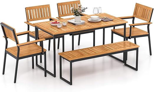 6-Piece Acacia Wood Outdoor Dining Set