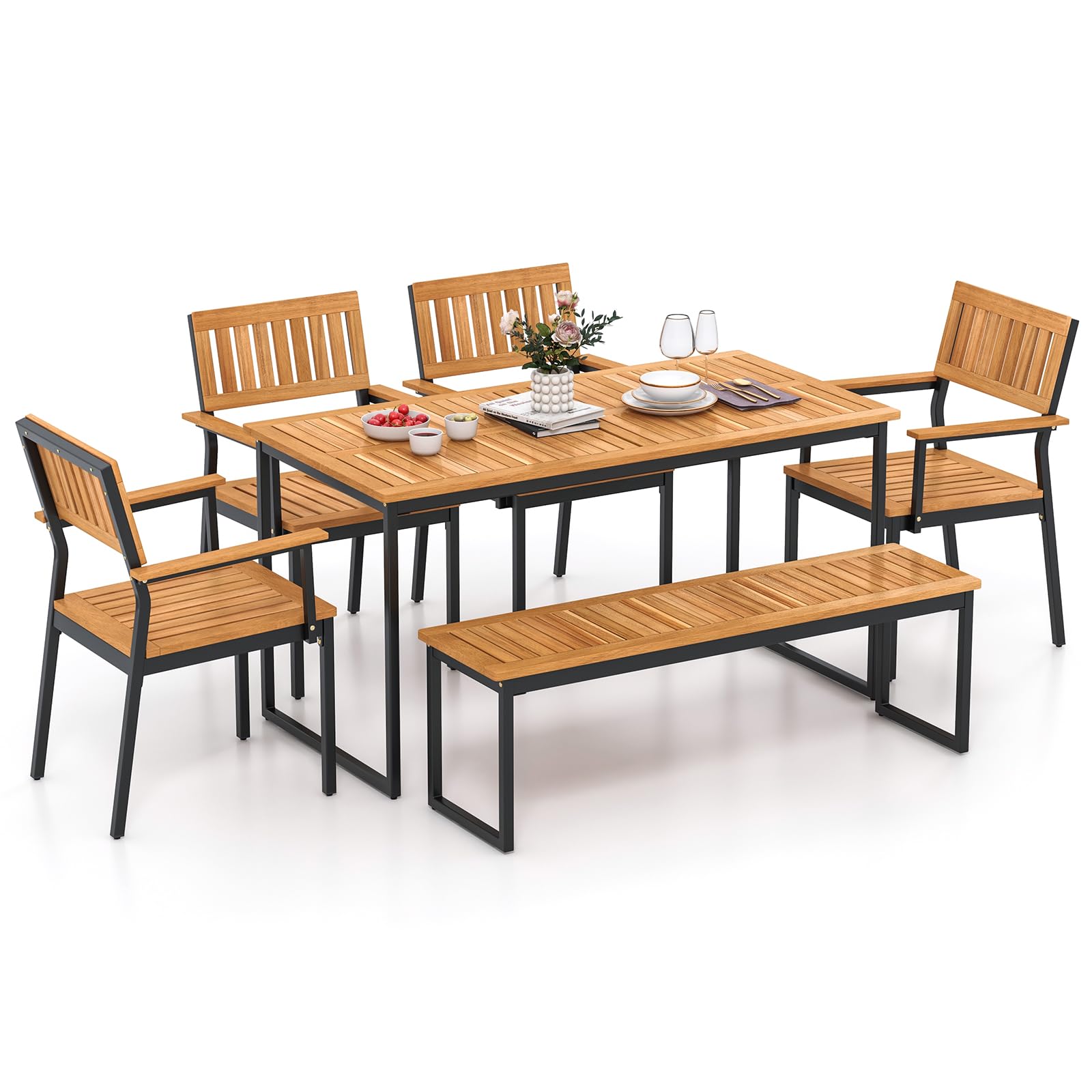 6-Piece Acacia Wood Outdoor Dining Set