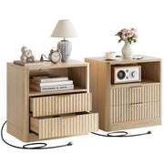 Fluted Nightstand Set with Charging Station