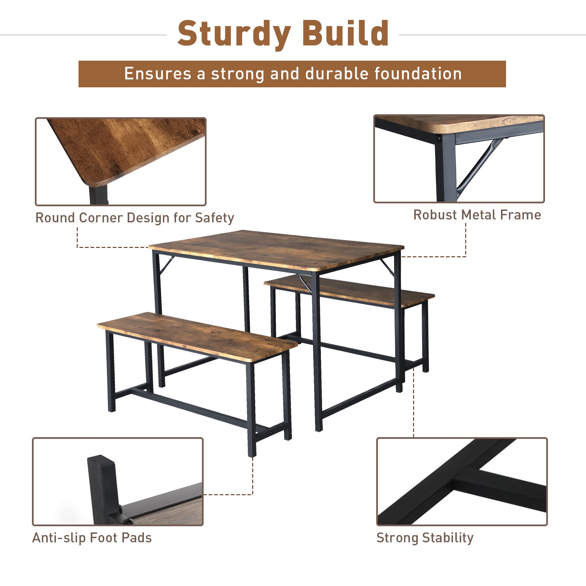 Kitchen Table Set with 2 Benches