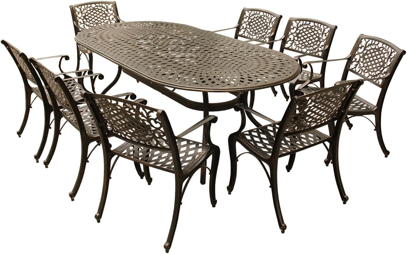 95-Inch Bronze Oval Patio Dining Set with 8 Chairs