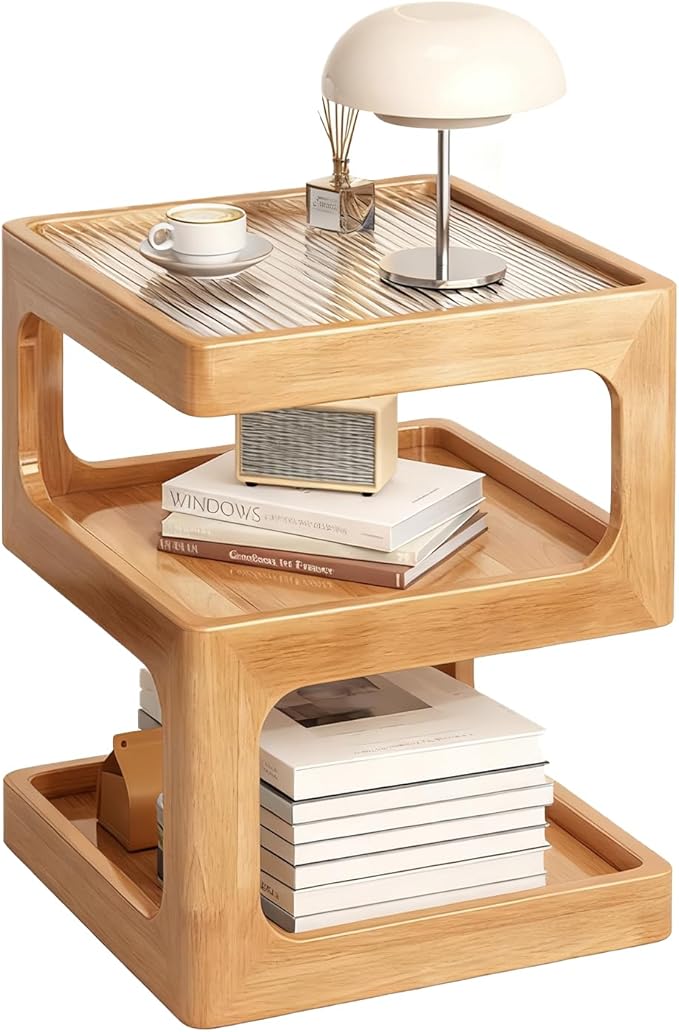 3-Tier Nightstand with Storage and Open Shelves