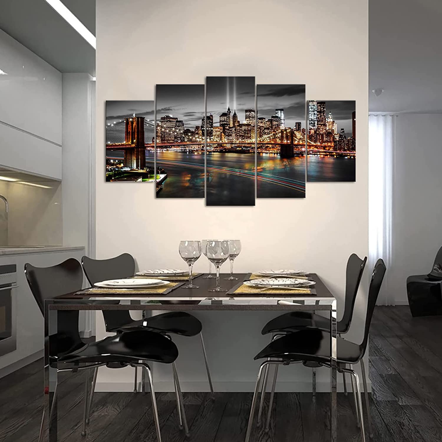 Brooklyn Bridge Canvas Wall Art Black and White NYC Skyline 60x32