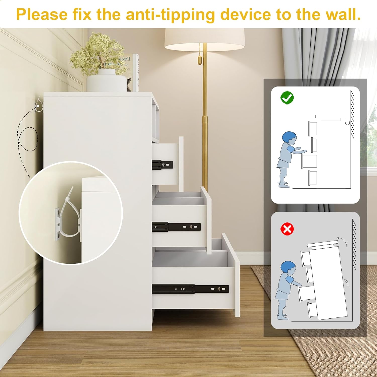 6 Drawer Dresser with TV Stand, LED Lights & Power Outlet
