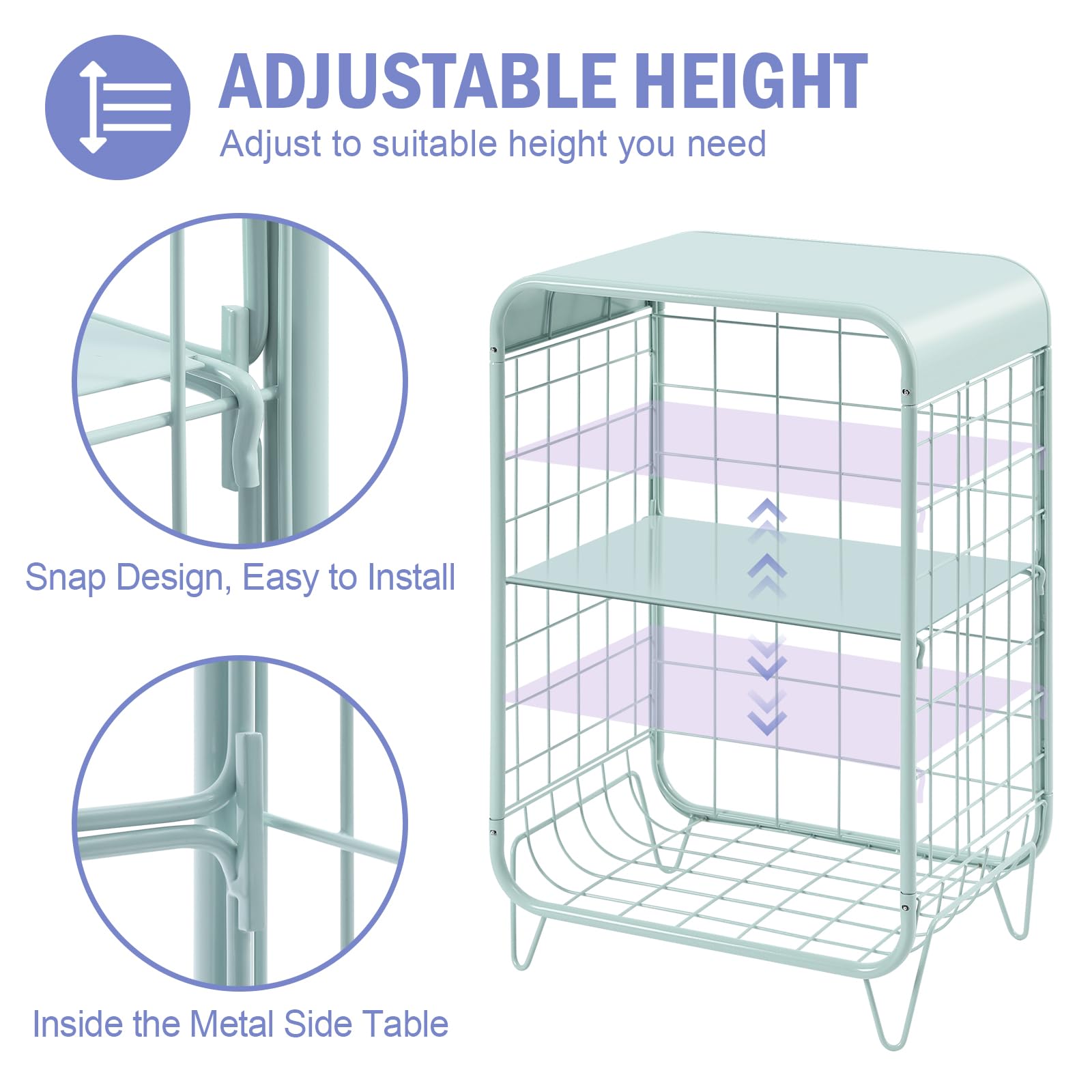 3-Tier Metal Side Table with Storage