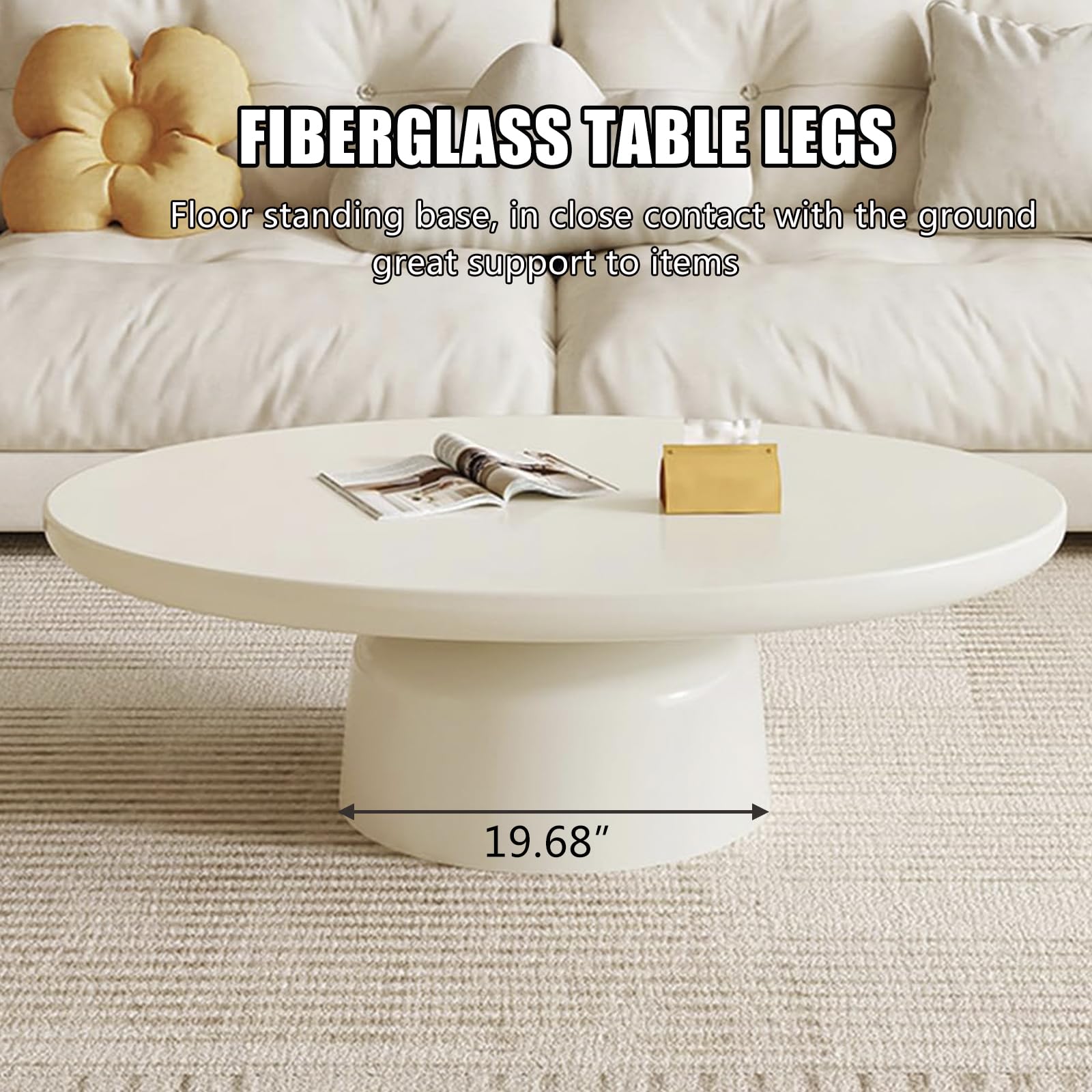 Oval Drum Coffee Table Modern Cream White Pedestal