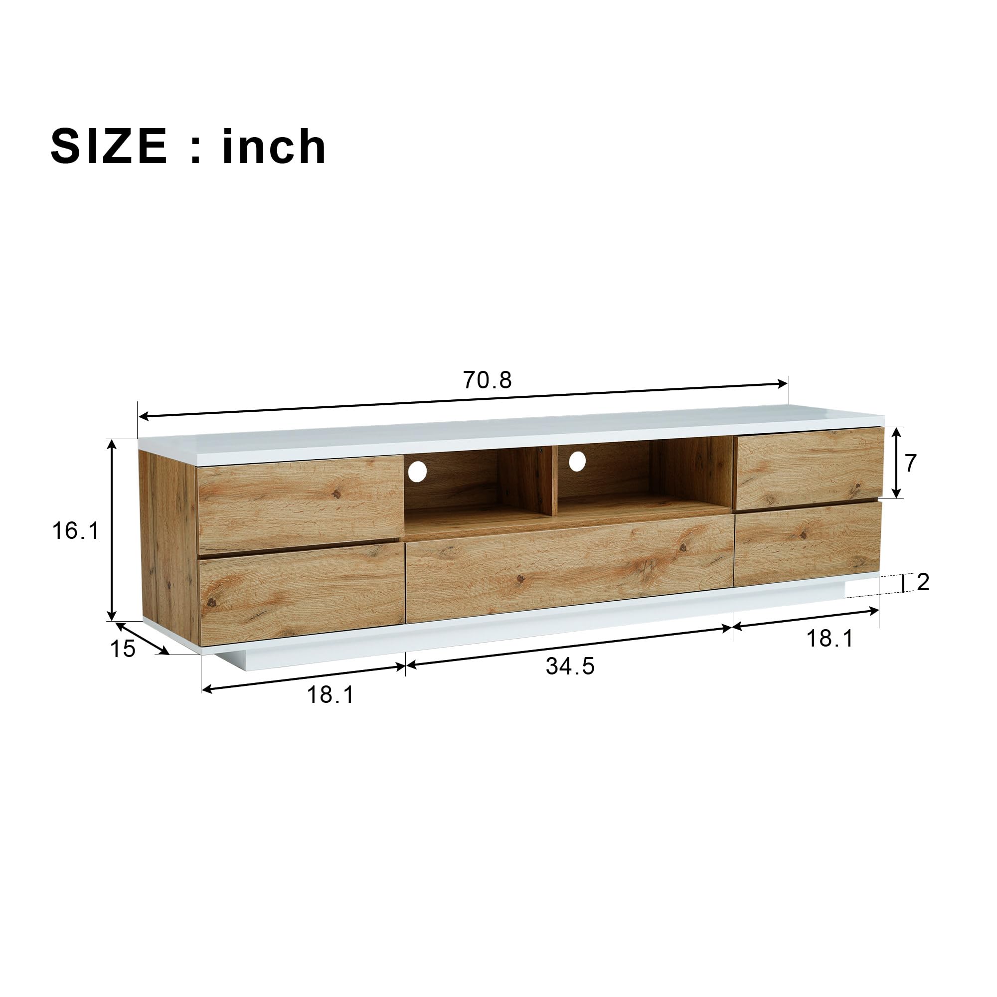 Wood TV Stand Entertainment Center with Storage Cabinets