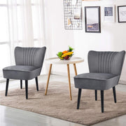 Velvet Accent Chair Set of 2 - Modern Mid-Century Upholstered Armless Side Chair with Curved Backrest