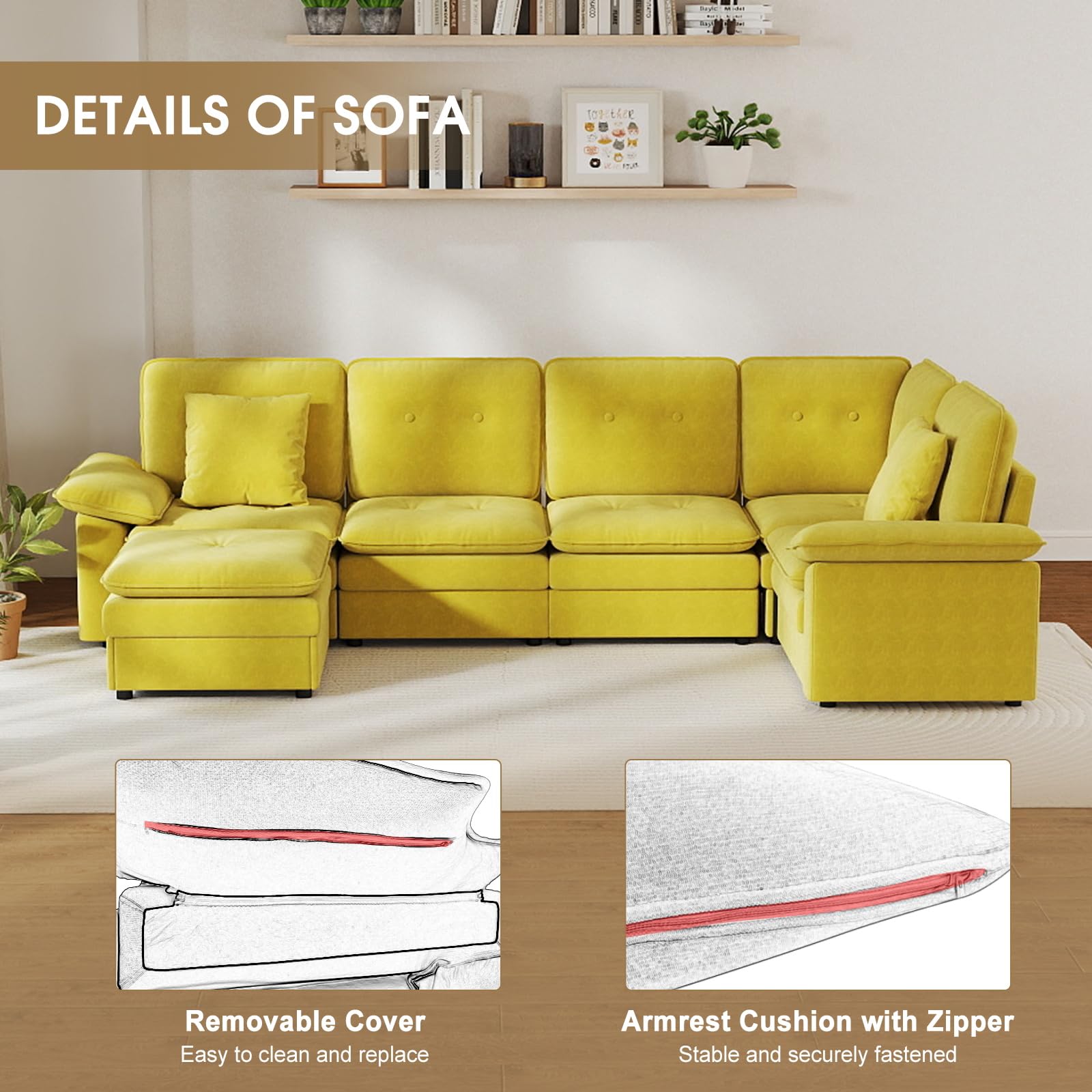 6-Seat Modular Sectional Sofa with Ottoman