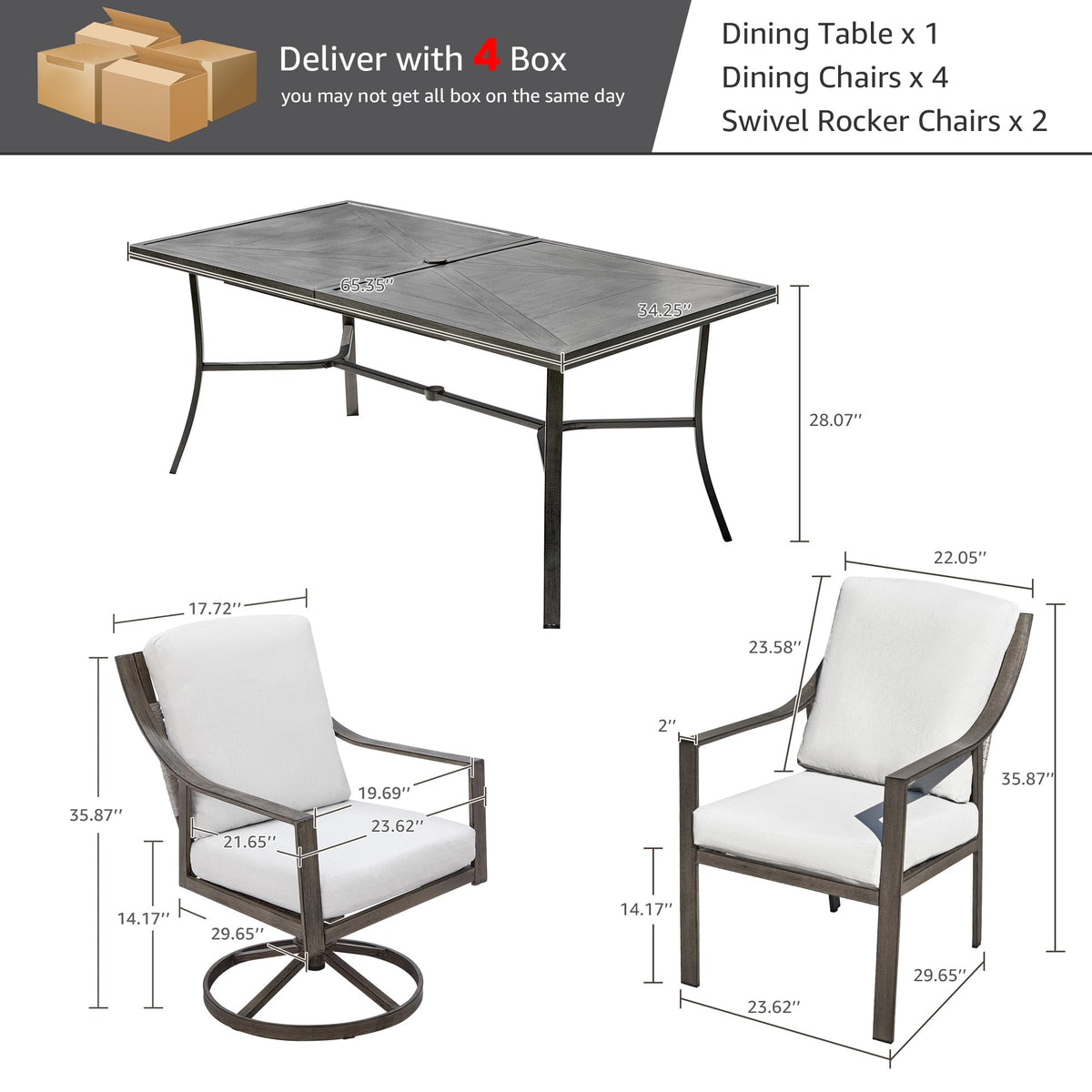 7 Piece Patio Dining Set with Swivel Chairs