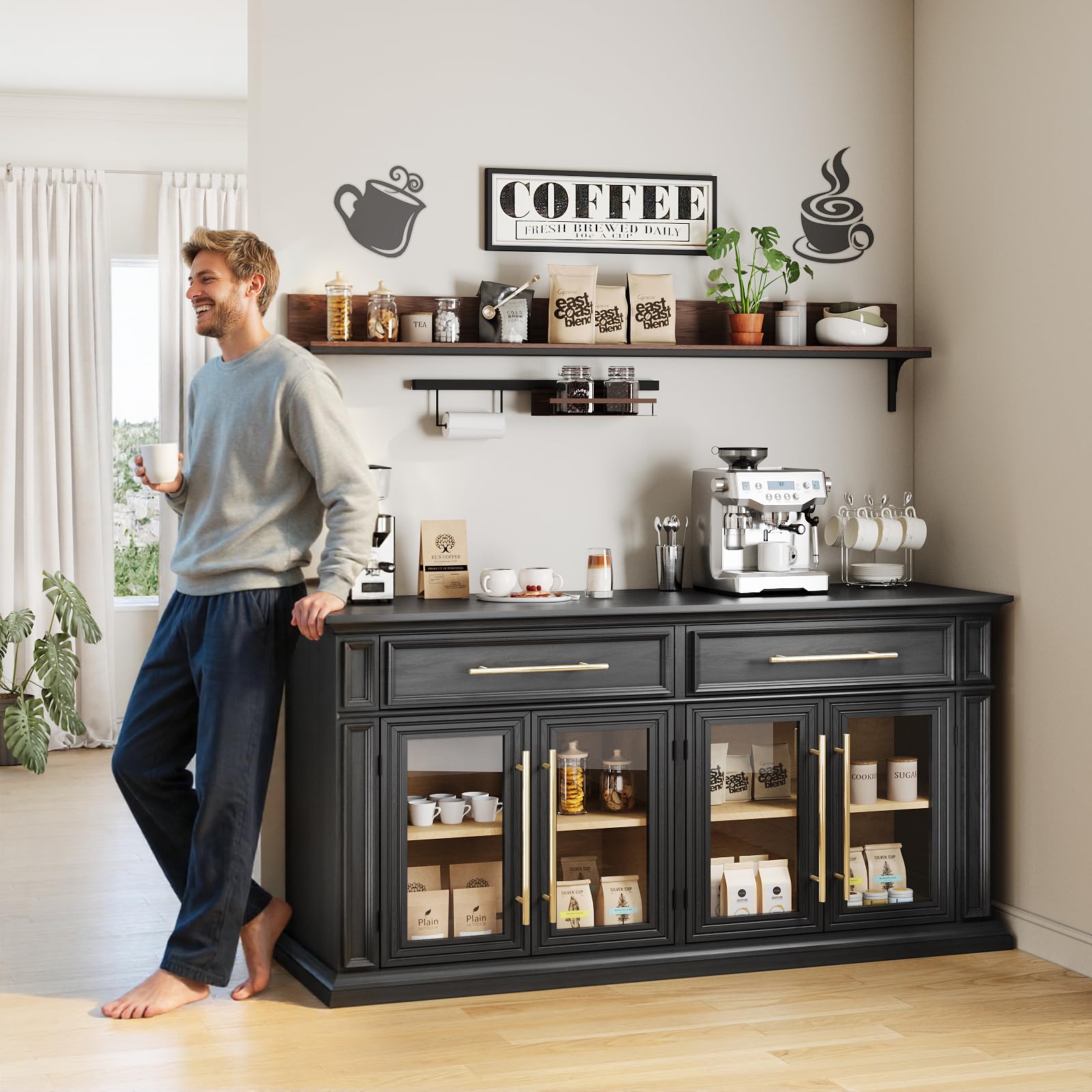 63" Sideboard Buffet Cabinet with Glass Doors