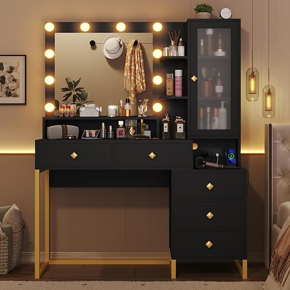 Vanity Desk with Mirror and Lights