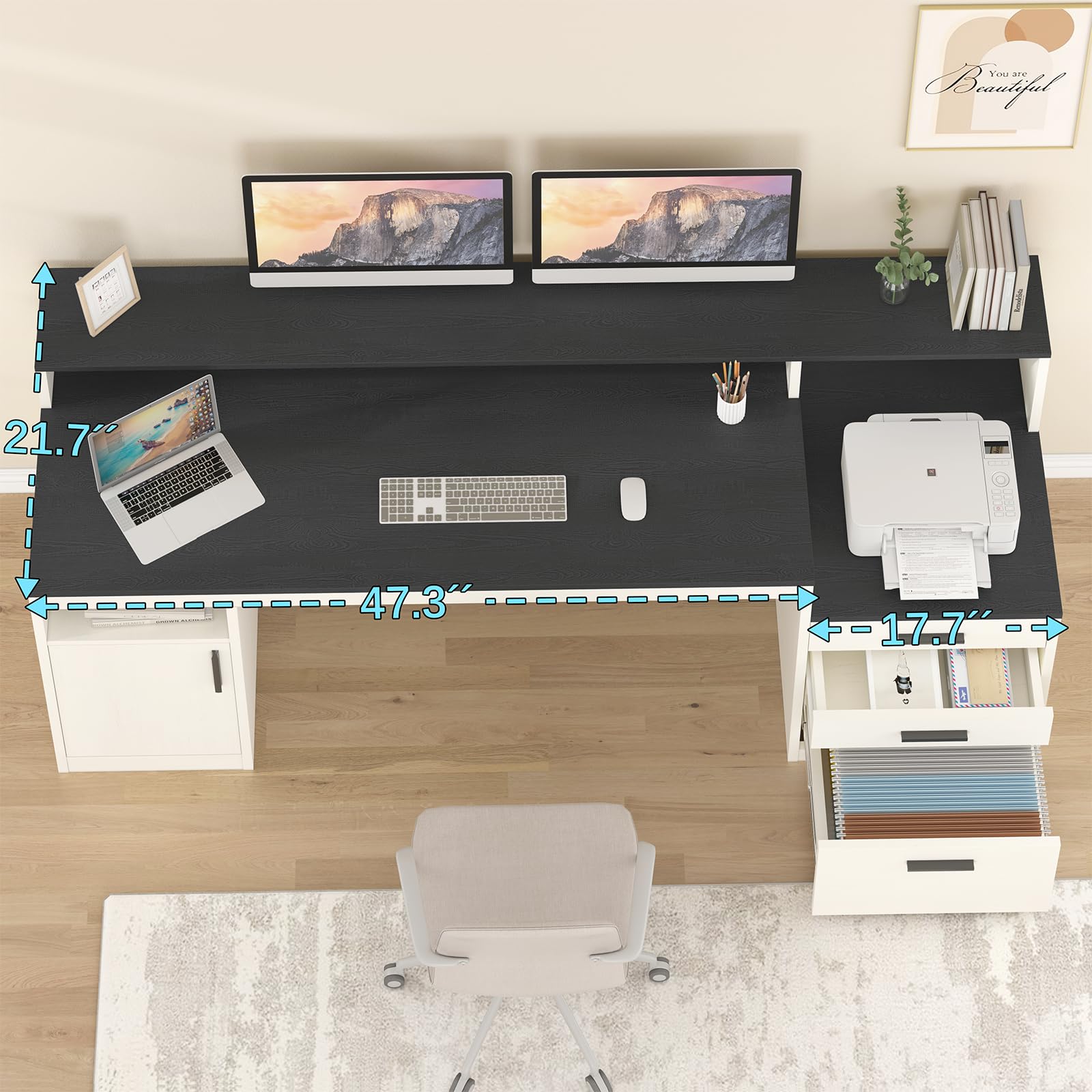 65 Inch Computer Desk with 3 Drawers and Storage Shelves