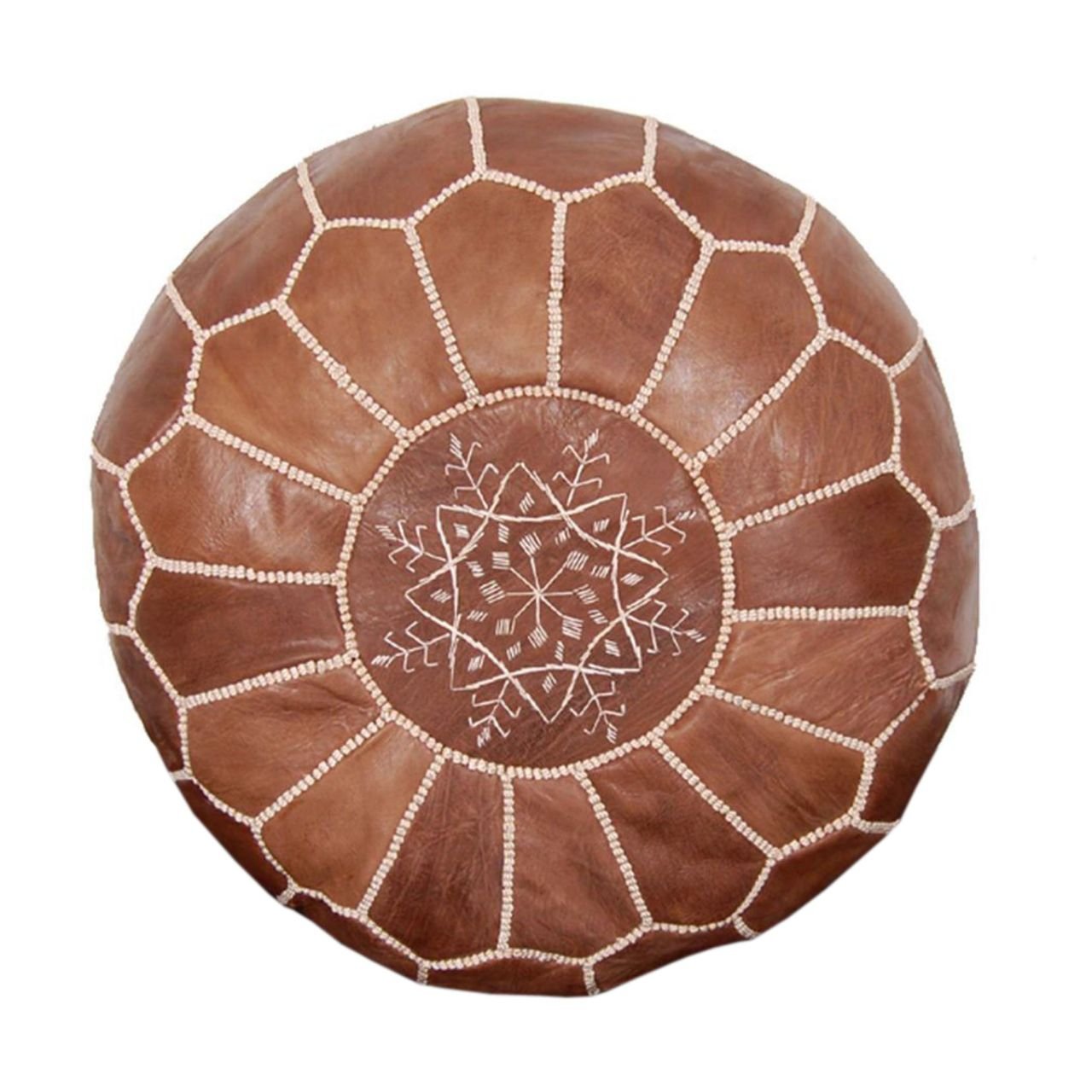 Handmade Leather Pouf Ottoman Dark Brown