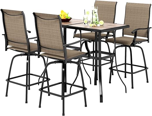 Outdoor Bar Height Bistro Table with Wooden-Like Top