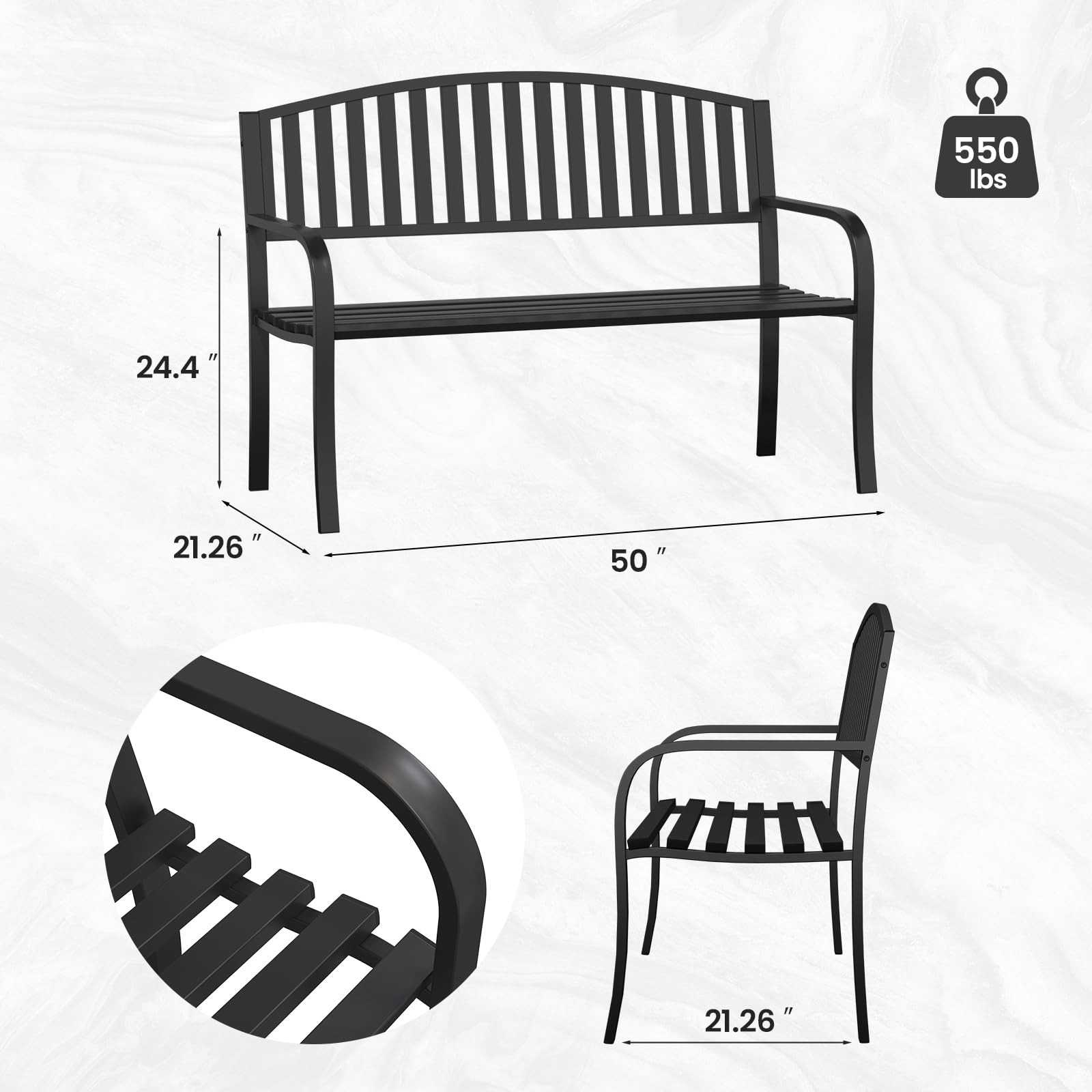 50" Heavy-Duty Metal Outdoor Bench