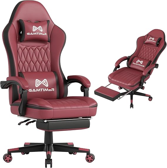 Gaming Chair with Footrest - Ergonomic PU Leather Computer Chair with Lumbar Support