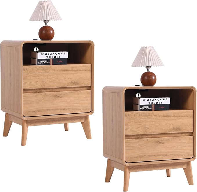 Mid-Century Nightstand with 2 Drawers
