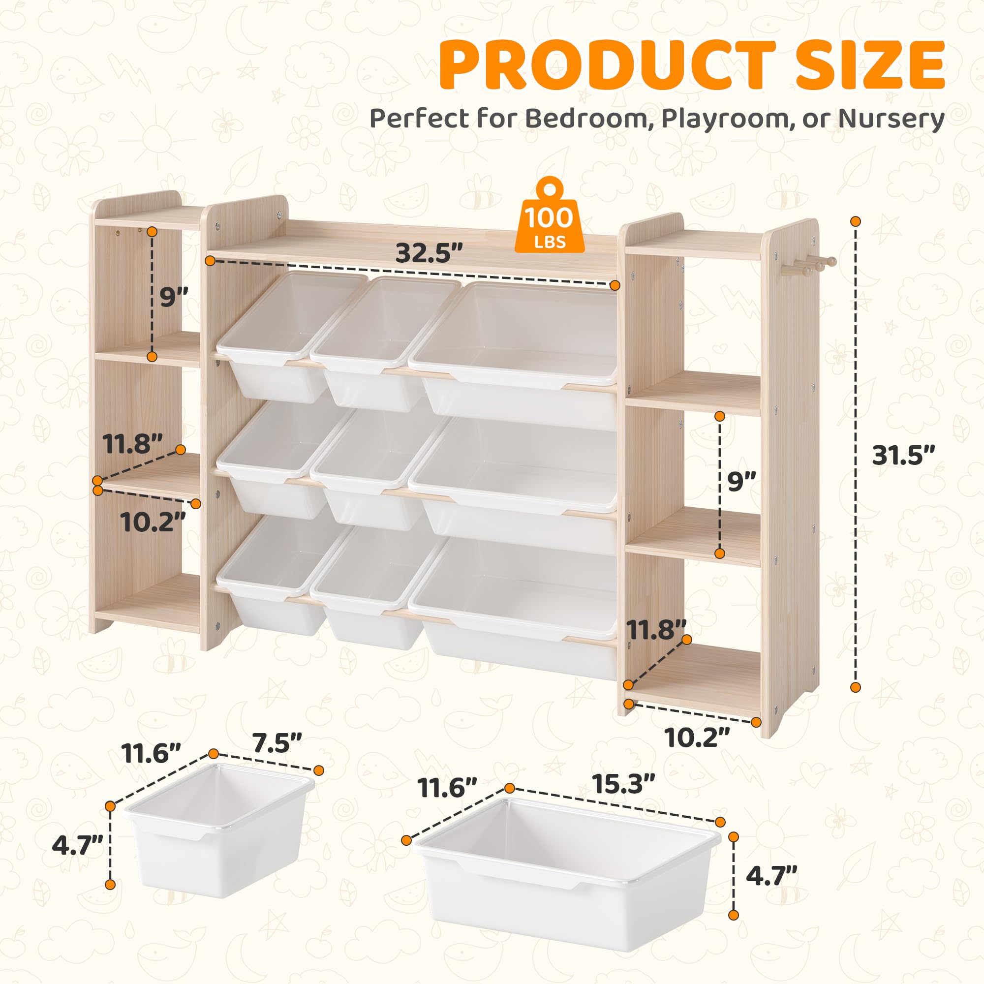 Kids Toy Storage Organizer with Bookshelf and Bins