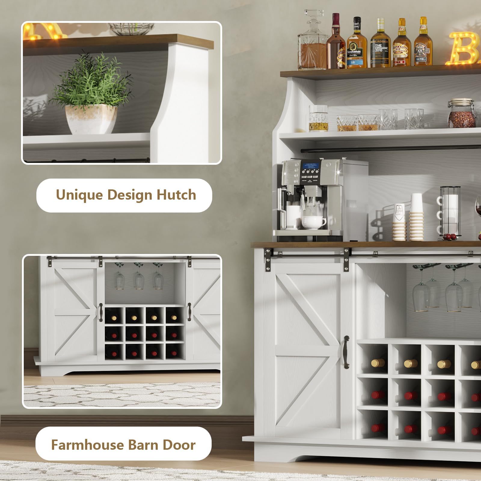 Farmhouse Coffee Bar Cabinet with Wine Storage