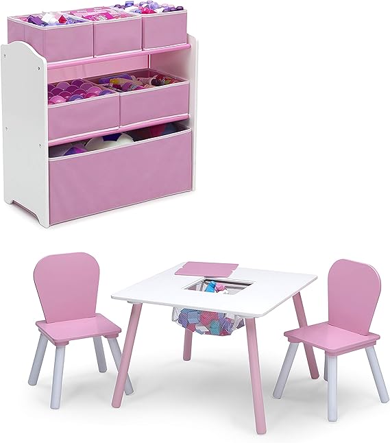 4-Piece Toddler Playroom Set with Table, Chairs & Toy Organizer
