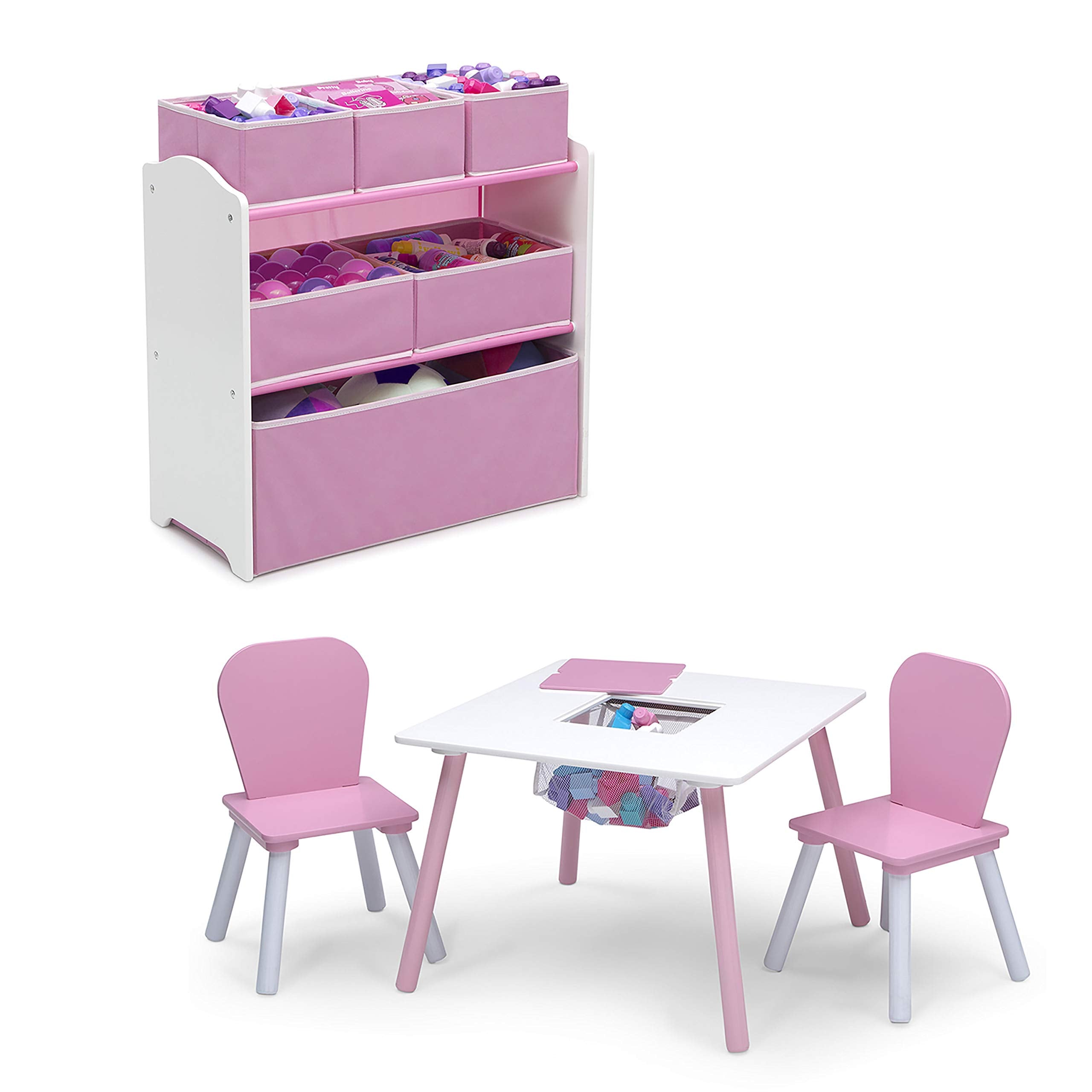 4-Piece Toddler Playroom Set with Table, Chairs & Toy Organizer