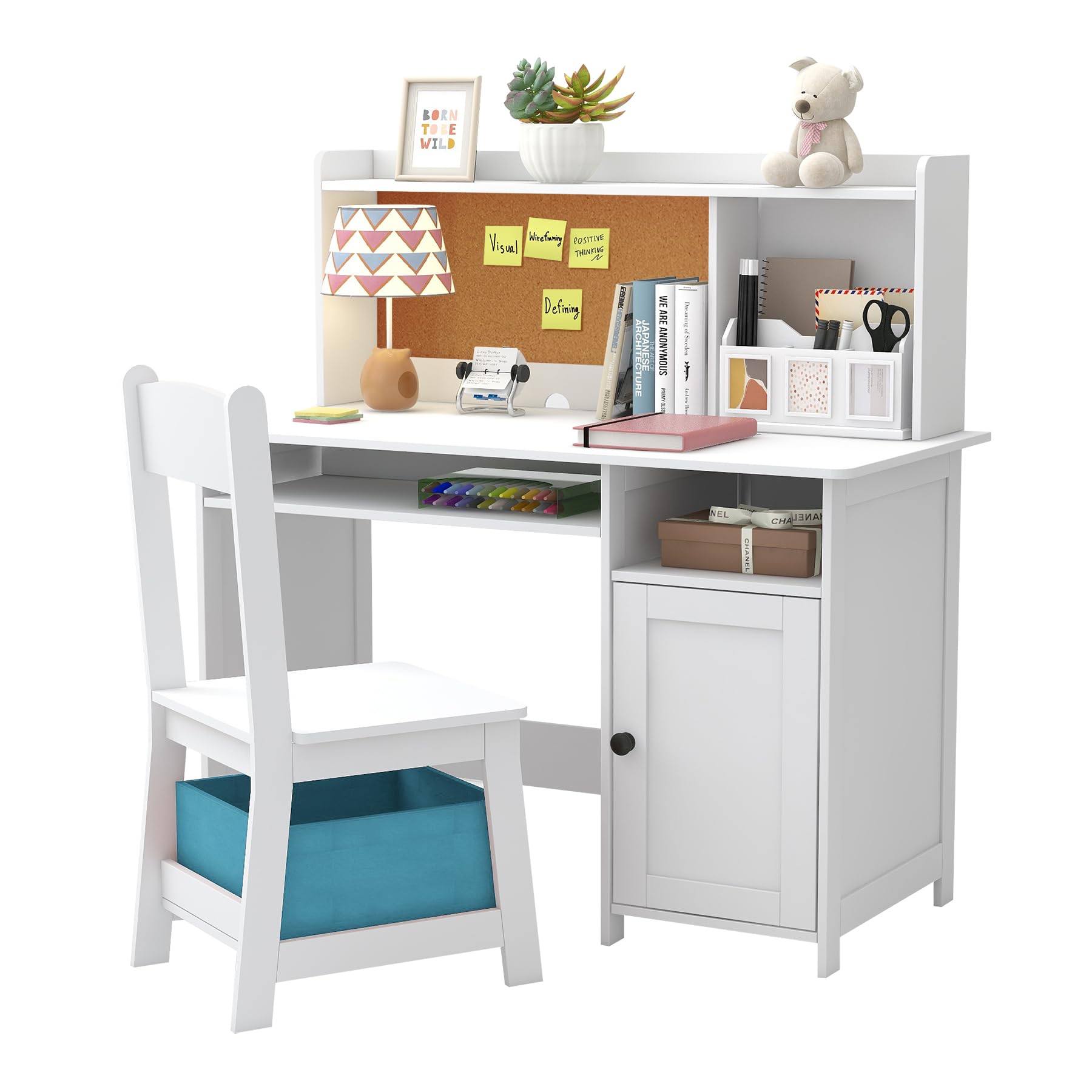 Kids Desk and Chair Set with Storage and Shelf