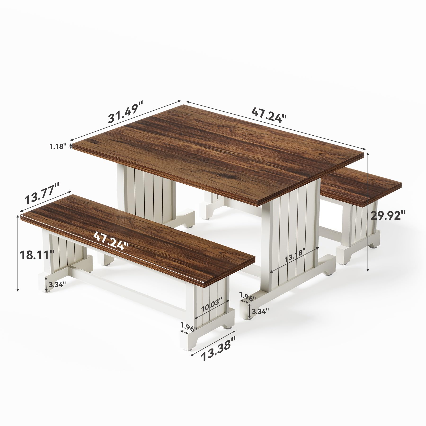 Dining Table Set for 4 with 2 Benches - Space-Saving Kitchen Dinette