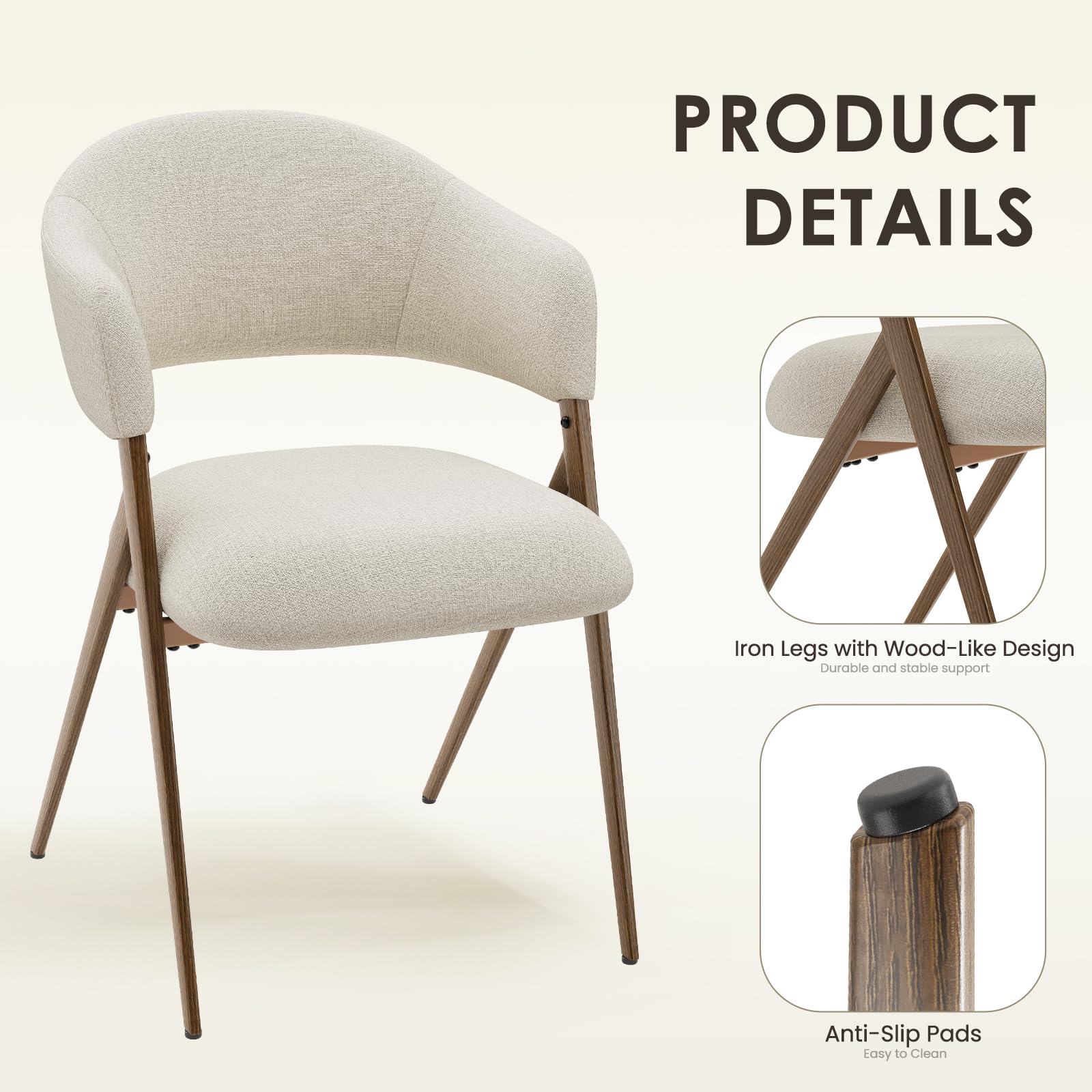 Dining Chairs Set of 4 Modern Fabric Upholstered with Open Back