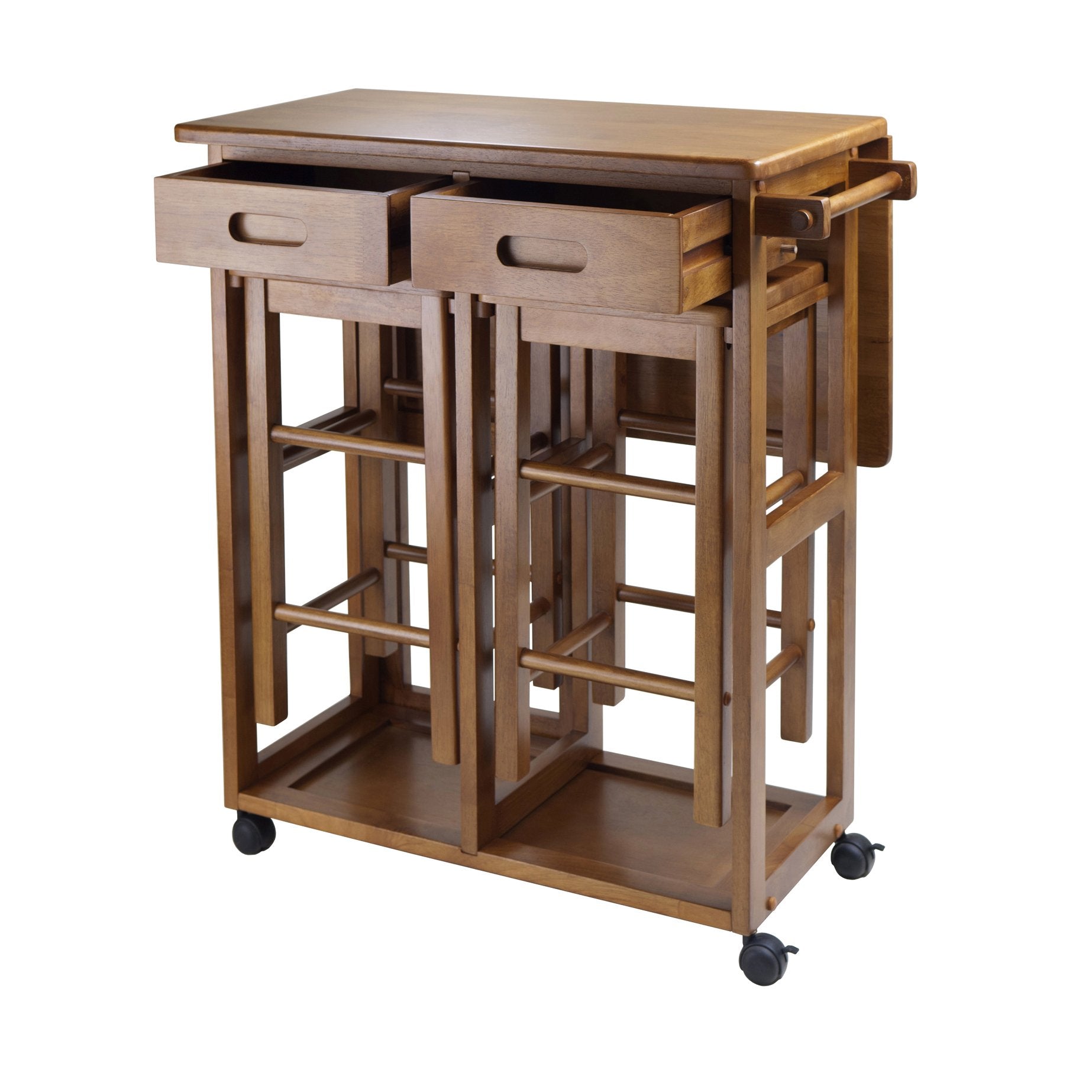 Teak Space Saver Dining Set with 2 Stools