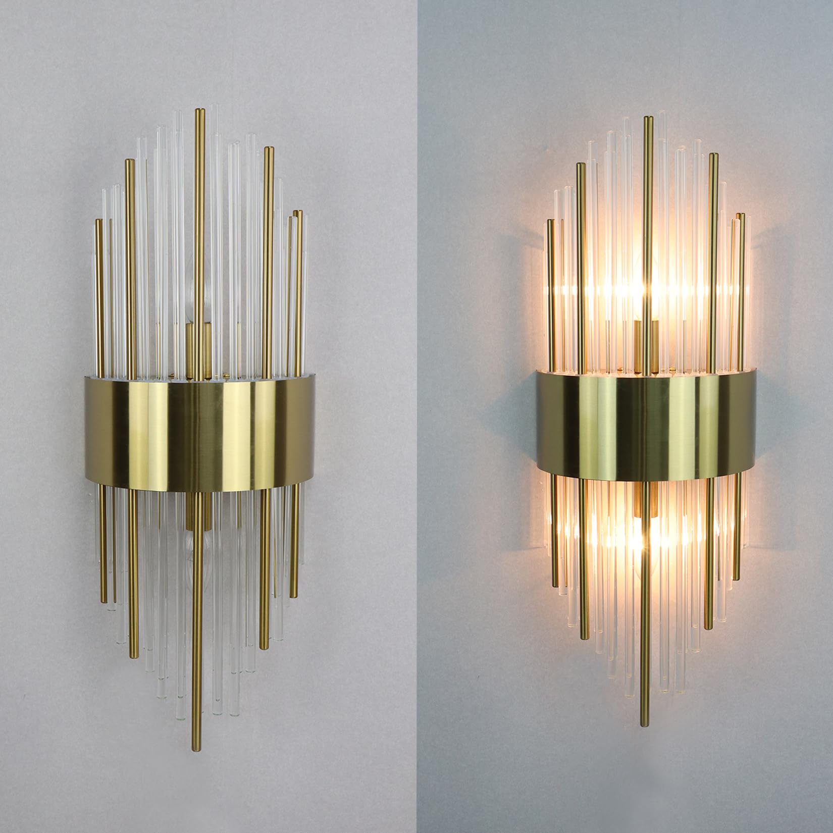 Modern Gold Crystal Wall Sconces Set of 2