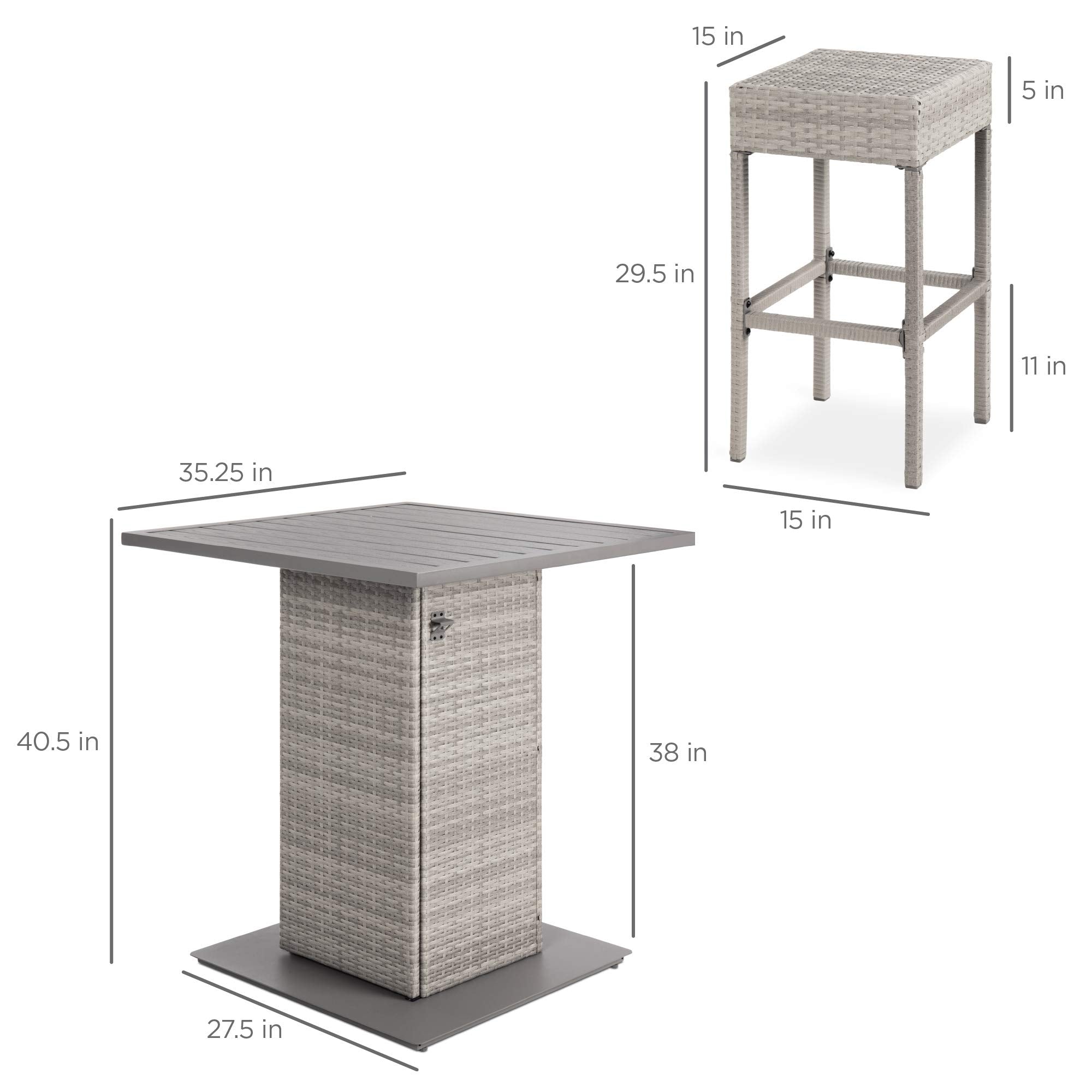 5-Piece Outdoor Wicker Bar Table Set with Storage