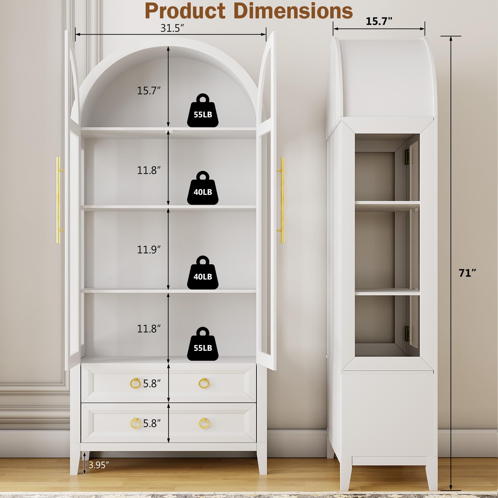 Arched Display Cabinet with LED Lighting