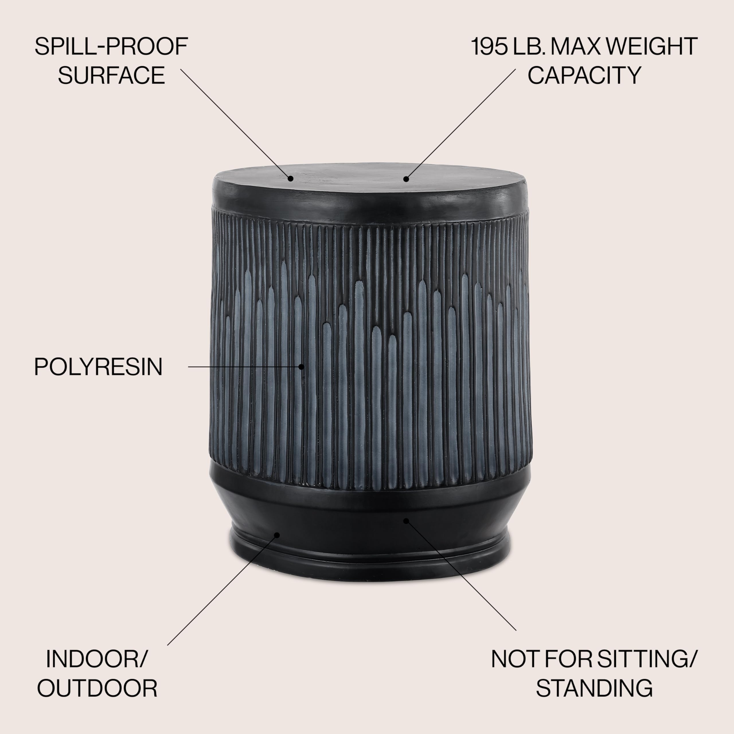 17.5" Mid-Century Modern Brutalist Indoor/Outdoor Accent Table