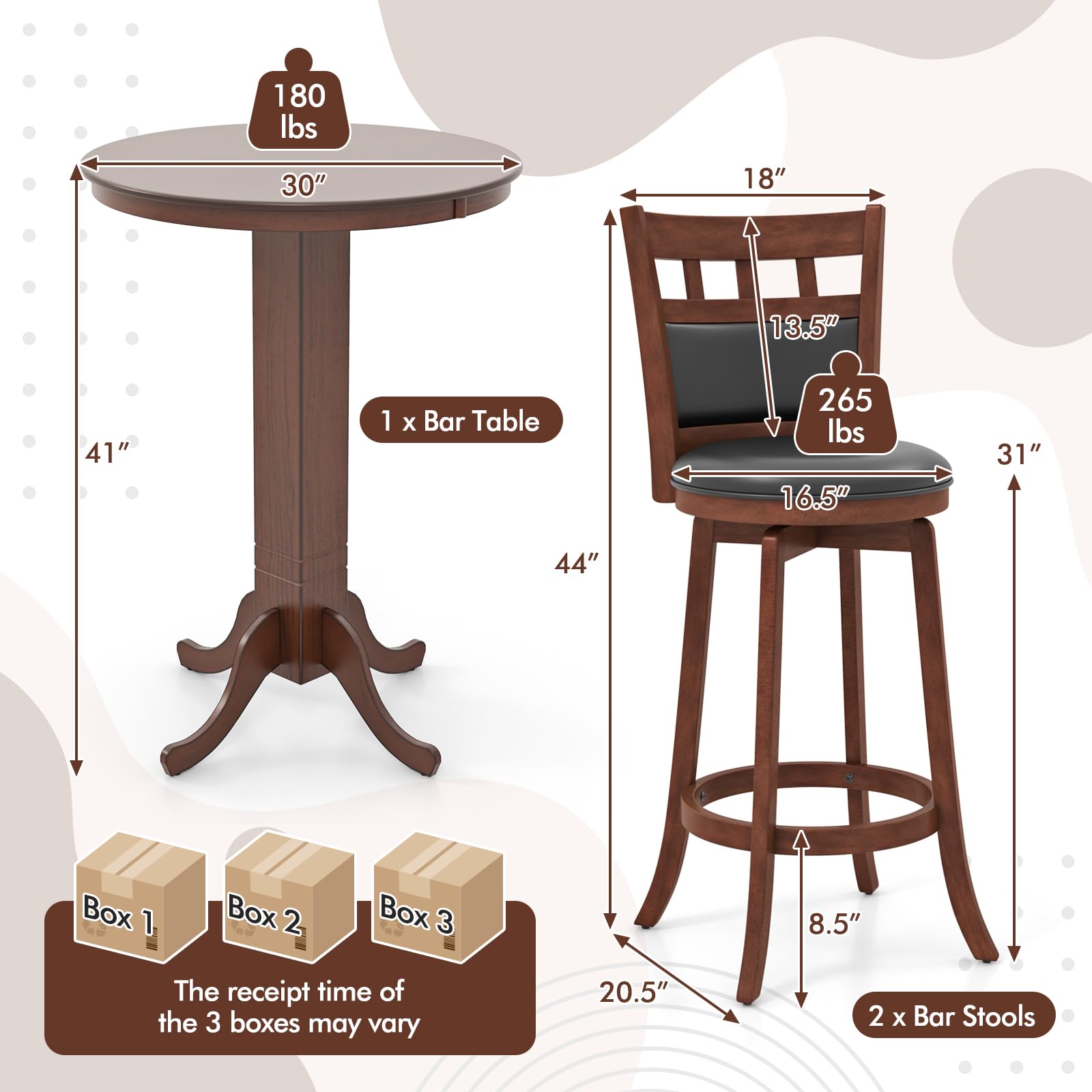 3-Piece Round Pub Table Set with Swivel Stools