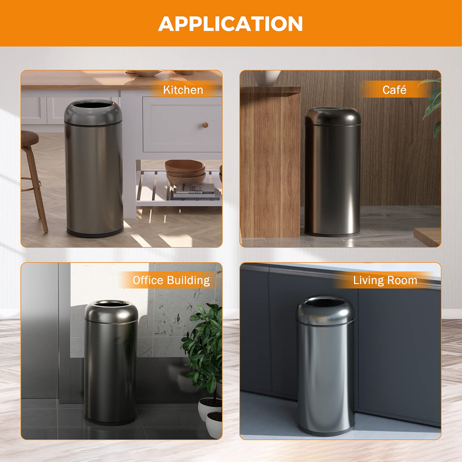 16.5 Gallon Stainless Steel Trash Can with Lid
