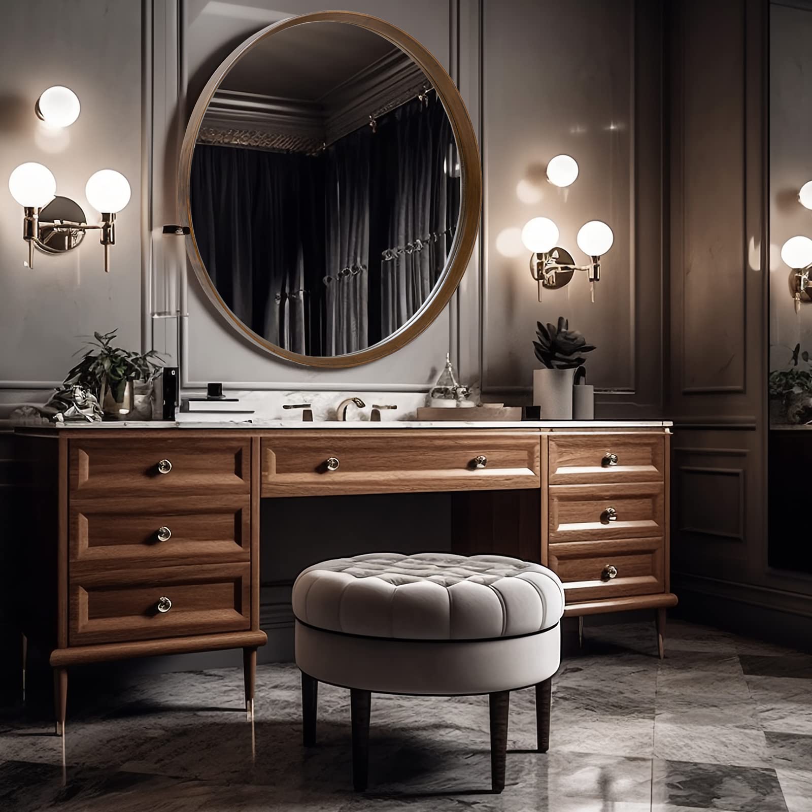 30 Inch Round Wood Wall Mirror