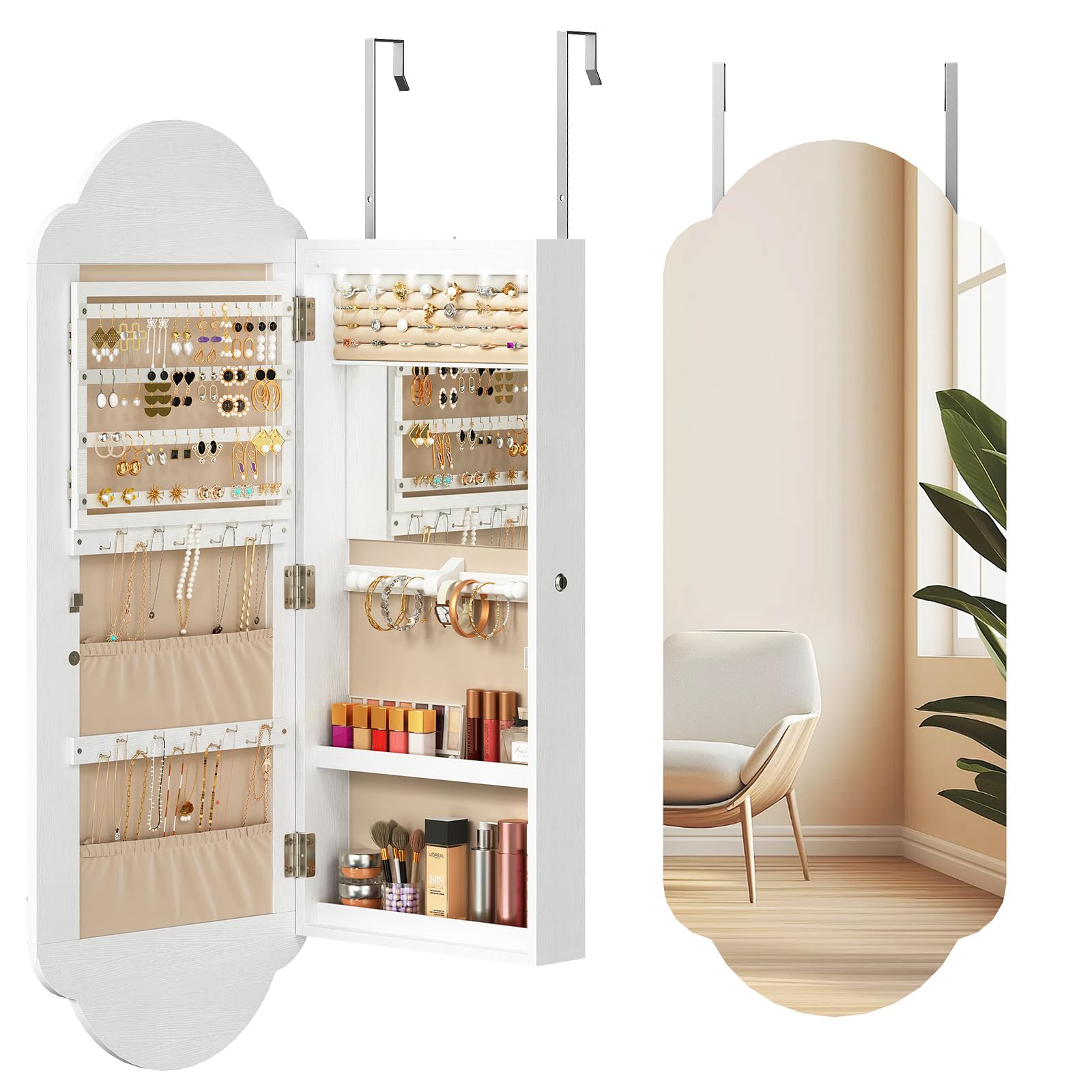 Wide LED Jewelry Cabinet with Mirror