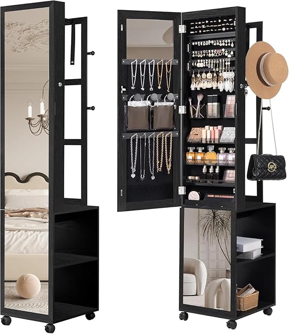8 LED Jewelry Cabinet Armoire with Full-Length Mirror