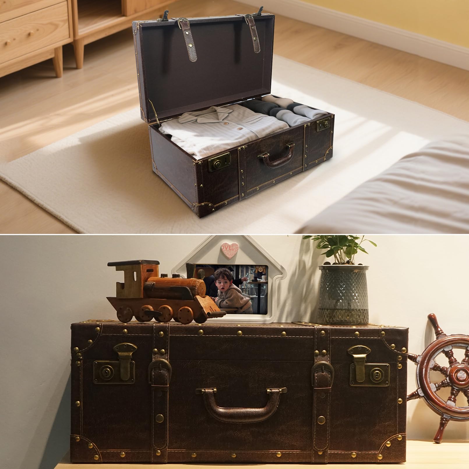 Vintage Wooden Storage Suitcase Set of 2