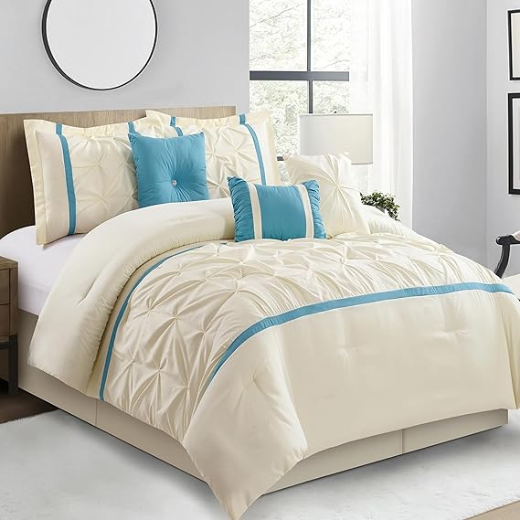Queen Comforter Set 7 Piece White Grey