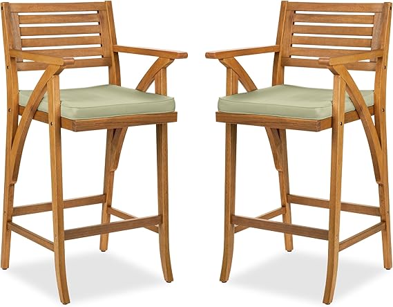 Outdoor Acacia Wood Bar Stools Set of 2