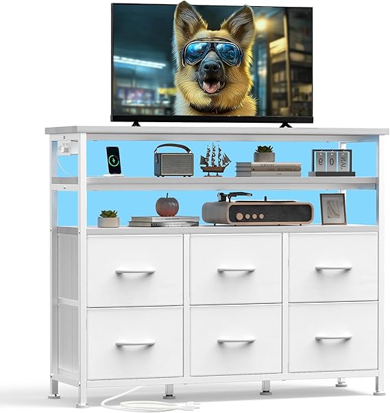 TV Stand with LED Lights and Charging Station