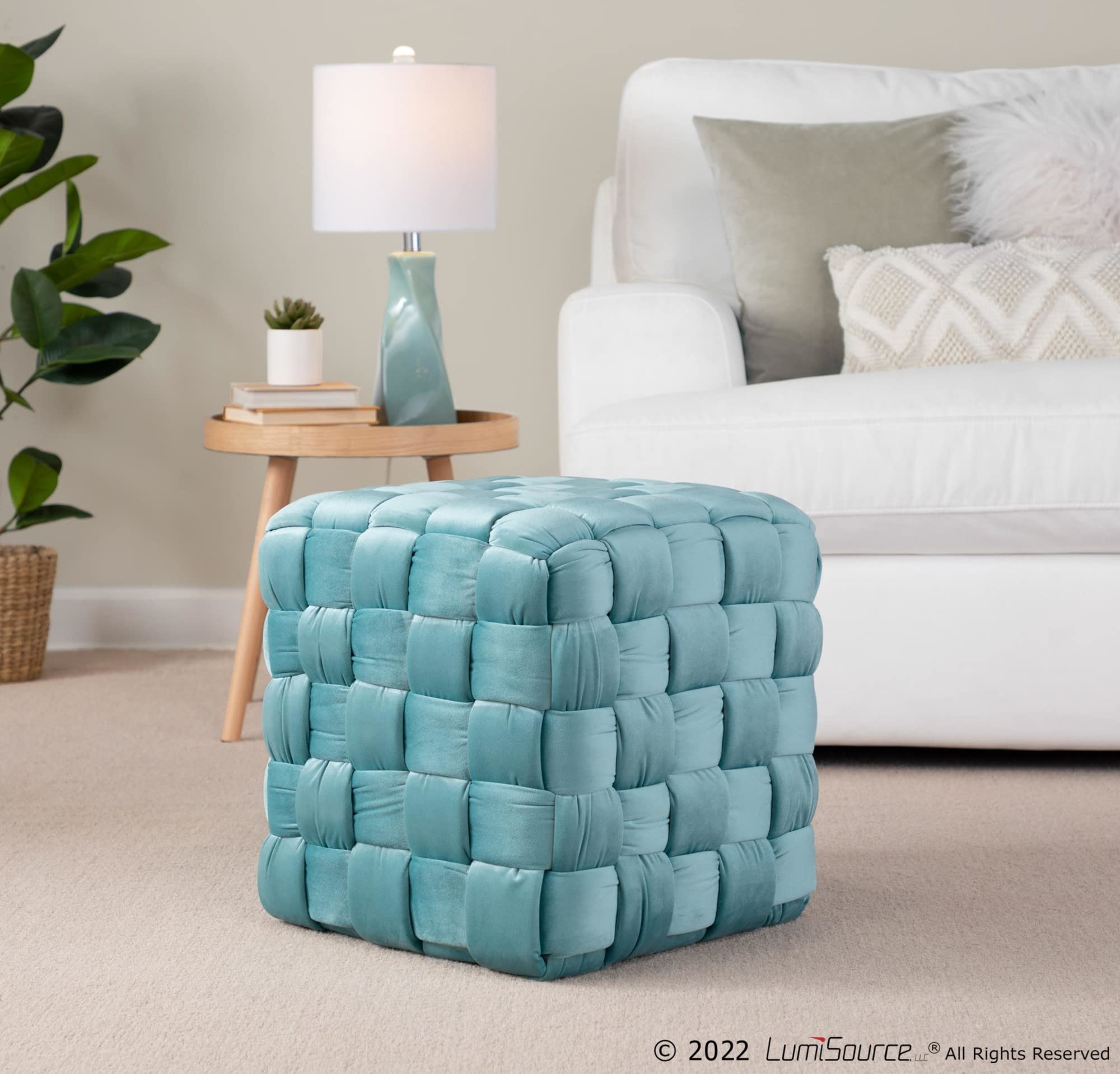 Braided Square 16" Velvet Ottoman