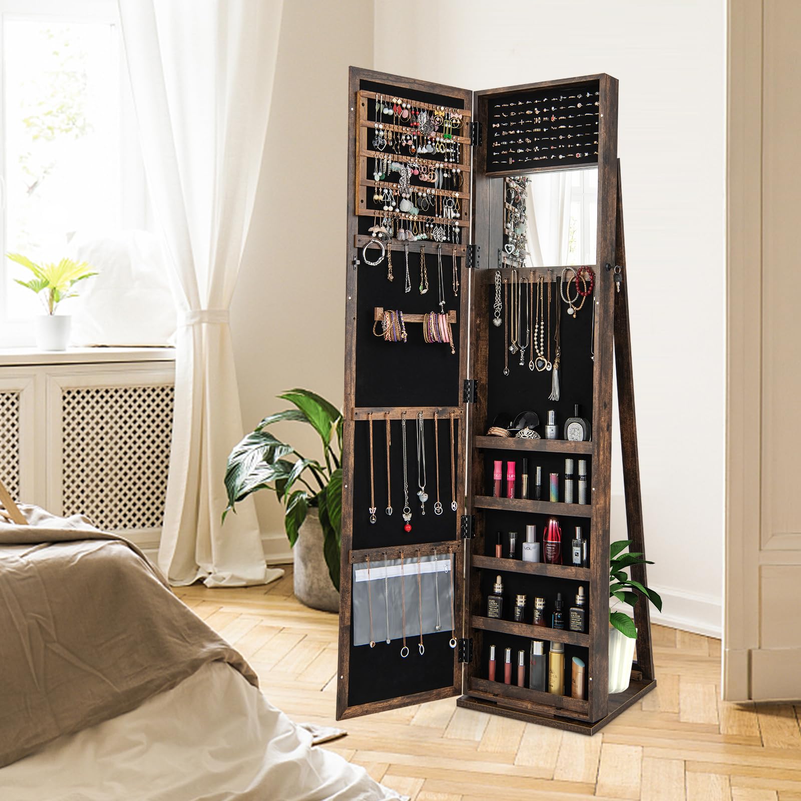 Standing Jewelry Cabinet with Full-Length Mirror
