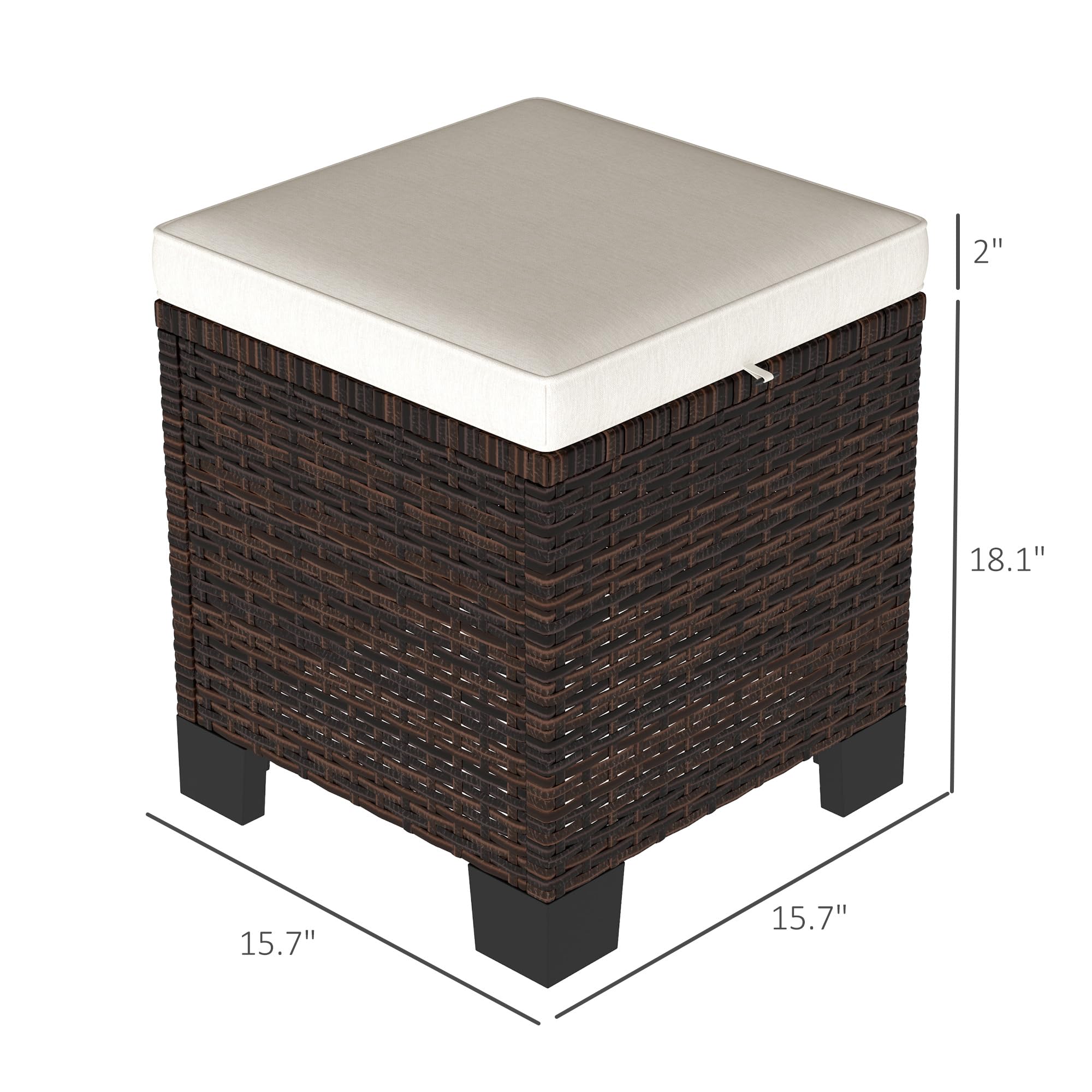 2-Piece Outdoor Patio Ottomans with Removable Cushions
