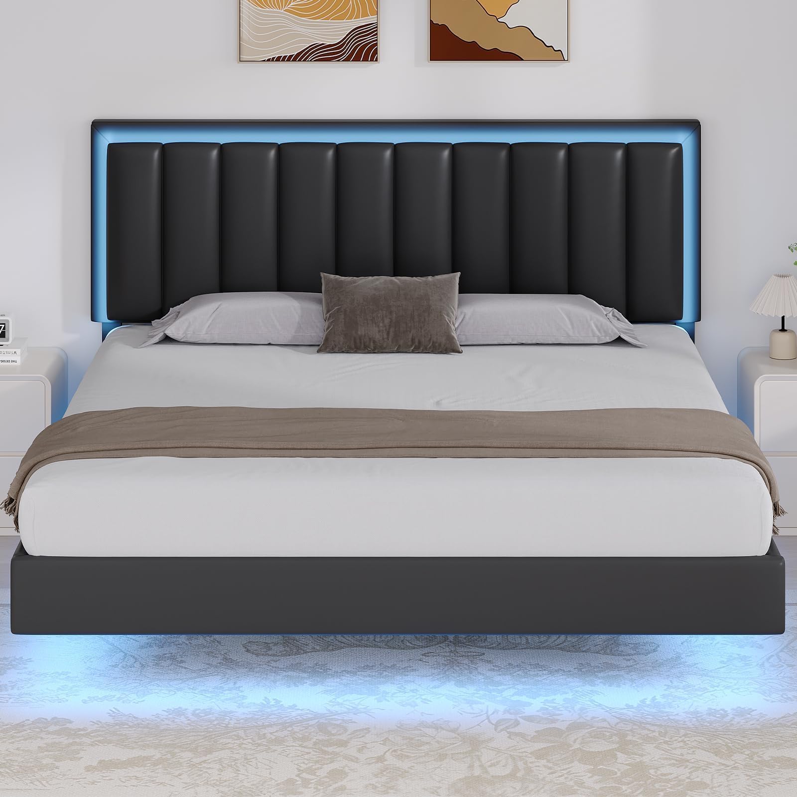 King Floating Bed Frame with LED Lights