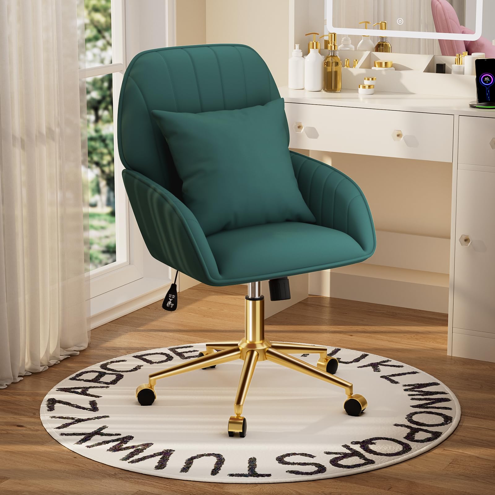 Velvet Swivel Office Chair with Adjustable Wheels