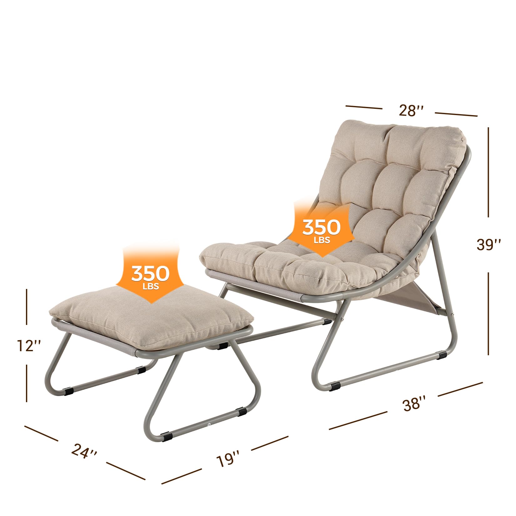 Outdoor Lounge Chair with Foot Stool - Sling Recliner with Cushion